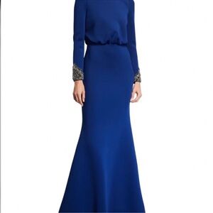Bradley Mischka Blue Long Sleeve Formal Dress Size 10 NWT